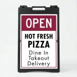 Custom open sign A-frame panel with deep burgundy header and white customizable lower section for Los Angeles wine bar luxury boutique or upscale restaurant