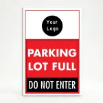 Custom parking lot full logo A-frame sign with red center section and black instruction panel for Los Angeles parking lot event venue or commercial property