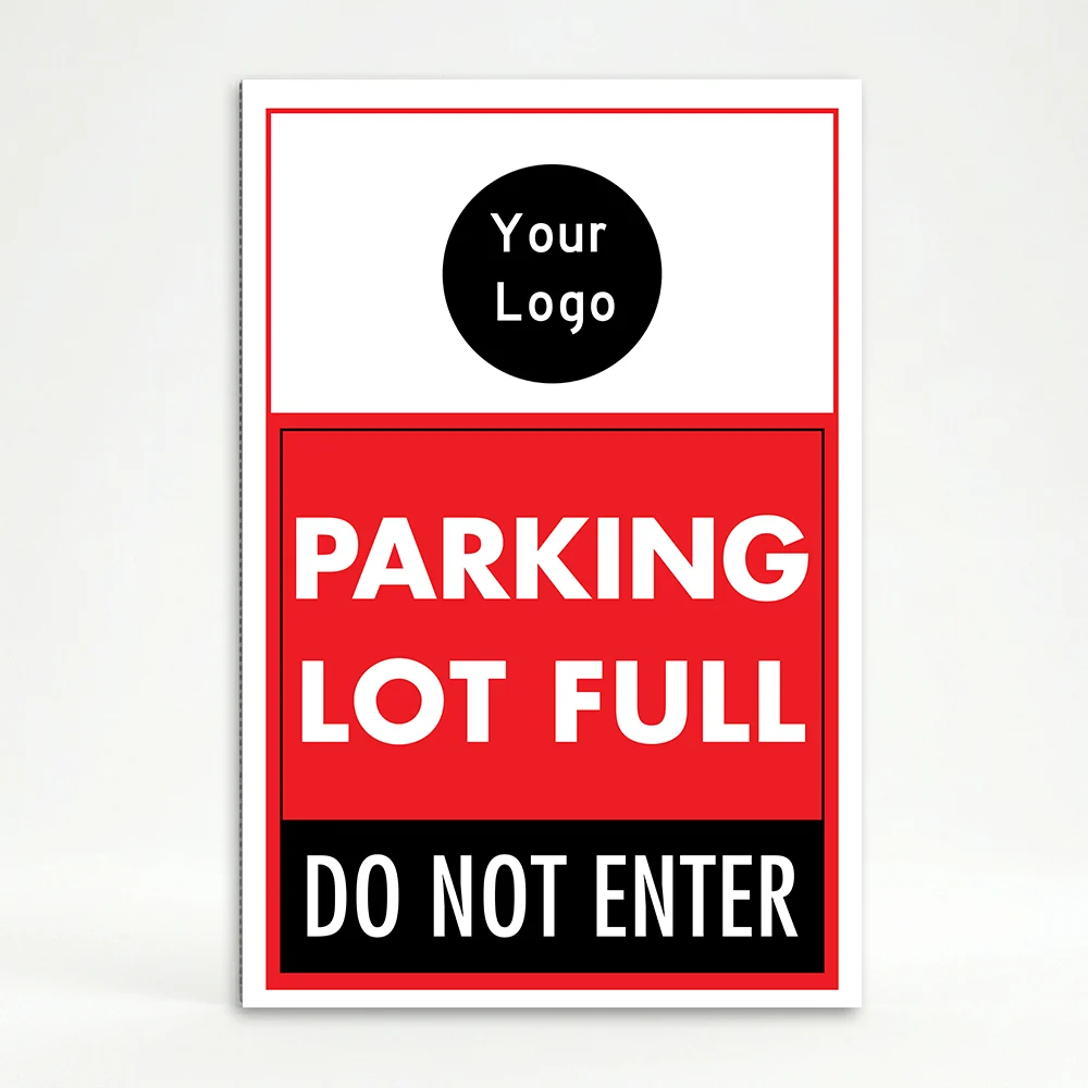 Custom parking lot full logo A-frame sign with red center section and black instruction panel for Los Angeles parking lot event venue or commercial property