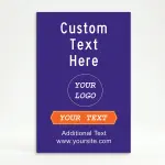 Custom full panel branded purple A-frame sign with orange ribbon banner bold message zone and optional logo for Los Angeles venue restaurant or retail storefront