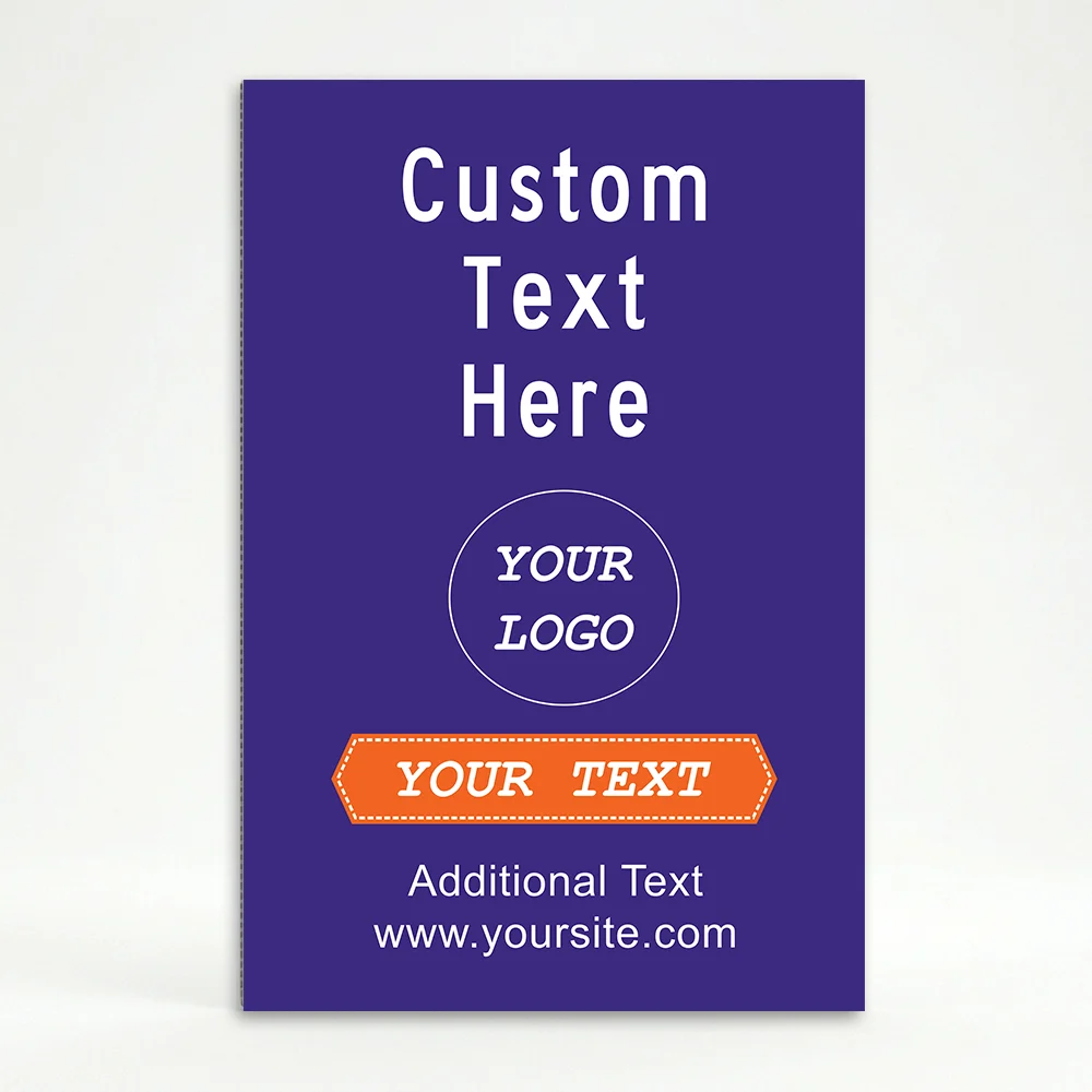 Custom full panel branded purple A-frame sign with orange ribbon banner bold message zone and optional logo for Los Angeles venue restaurant or retail storefront