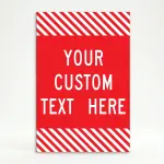 Custom text red and white hazard stripe A-frame sign with full panel white lettering for Los Angeles business parking or event use