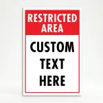 Custom restricted area split panel A-frame sign with bold red header and white custom text zone with red border for Los Angeles business parking lot or secured facility