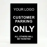 Custom logo customer parking only A-frame sign with white text on black panel and customizable enforcement line for Los Angeles retail store or business parking lot