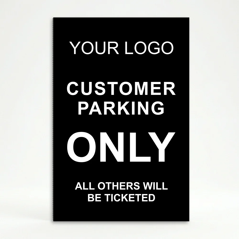 Custom logo customer parking only A-frame sign with white text on black panel and customizable enforcement line for Los Angeles retail store or business parking lot