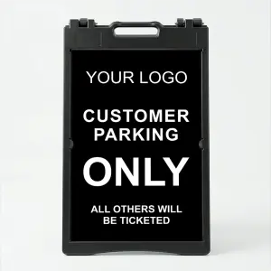 Custom logo customer parking only A-frame sign with white text on black panel and customizable enforcement line for Los Angeles retail store or business parking lot