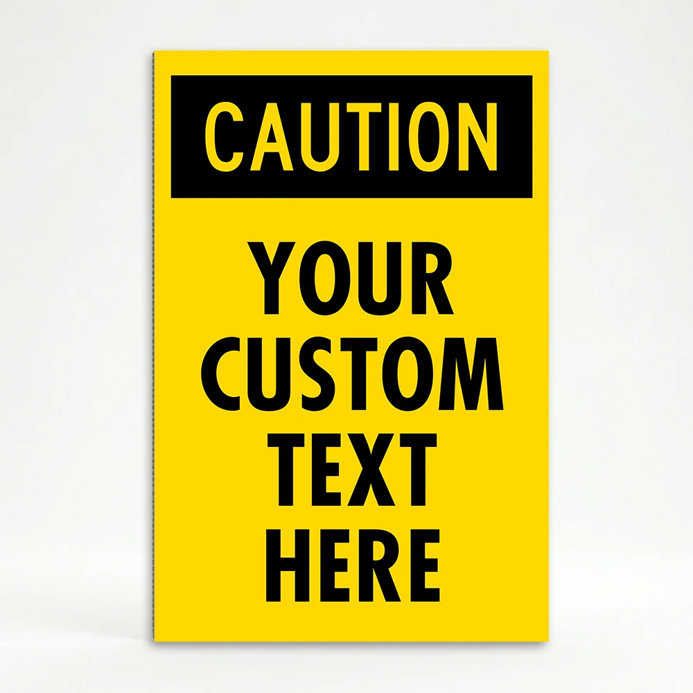 Custom yellow and black caution A-frame sign with bold CAUTION header and custom text zone for Los Angeles construction site parking lot or commercial facility