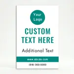 Custom teal and white logo and contact A-frame sign with circular logo zone bold teal message text website banner and phone number for Los Angeles salon wellness studio or professional service business