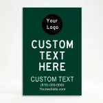 Custom full panel branded hunter green A-frame sign with circular logo zone large message text and contact section with phone and website for Los Angeles business or storefront