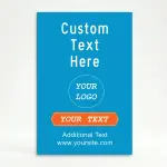 Custom full panel branded A-frame sign with sky blue background orange ribbon banner logo placement and custom message for Los Angeles business or storefront