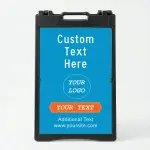Custom full panel branded A-frame sign with sky blue background orange ribbon banner logo placement and custom message for Los Angeles business or storefront