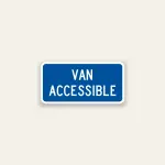 Small blue and white Van Accessible supplemental plaque sign with no wheelchair symbol.