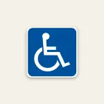 Blue and white square sign showing only the international symbol of accessibility, no text.