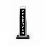 Black flat cone sign with bold white vertical RESERVED lettering and no symbol or arrow.