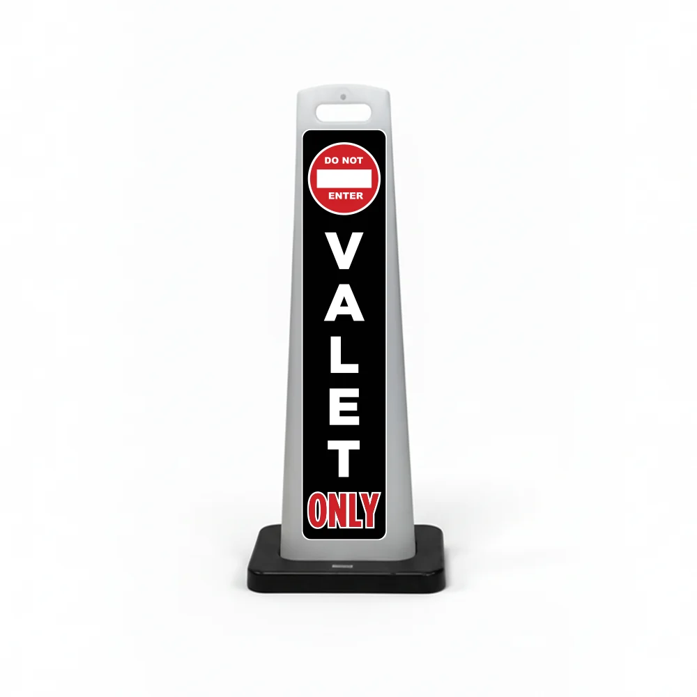 Black valet flat cone sign with DO NOT ENTER symbol, white vertical VALET lettering, and red ONLY text at the base.