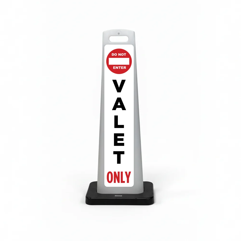 White valet flat cone sign with DO NOT ENTER symbol, black vertical VALET lettering, and red ONLY text at the base.