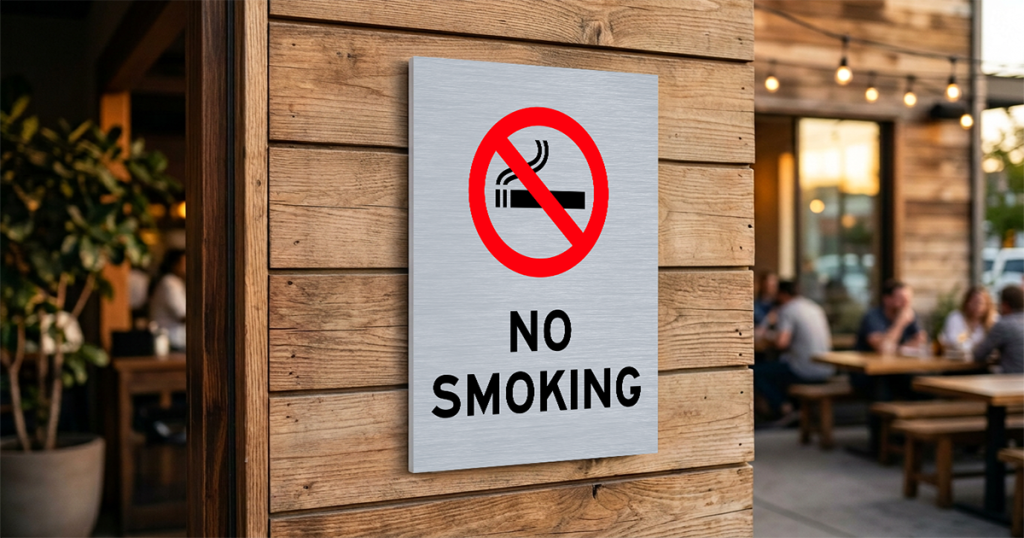 No smoking signage posted at a Los Angeles restaurant entrance